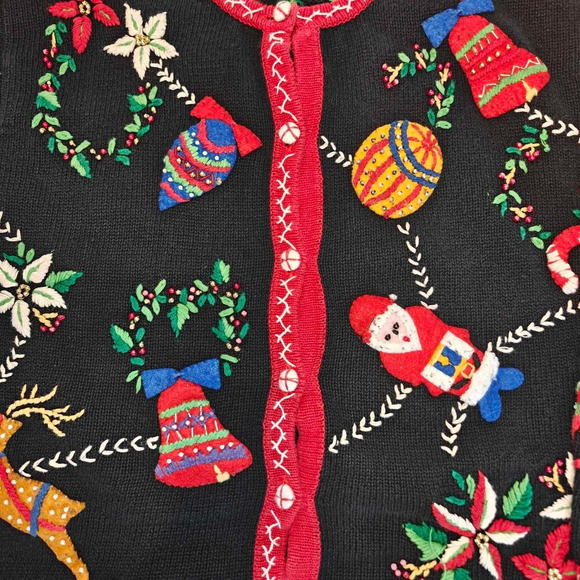 Designers Originals Studio Women M Black Christmas Cardigan Ugly Sweater bells - Picture 6 of 12